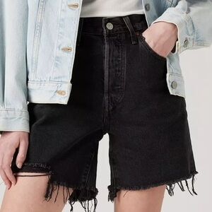 Levi’s 501 Mid Thigh Black Denim Distressed Shorts